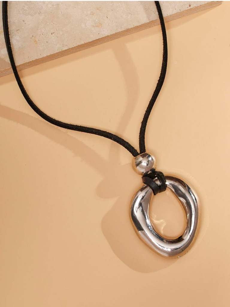 Silver Organic Loop Pendant Necklace With Black Cord